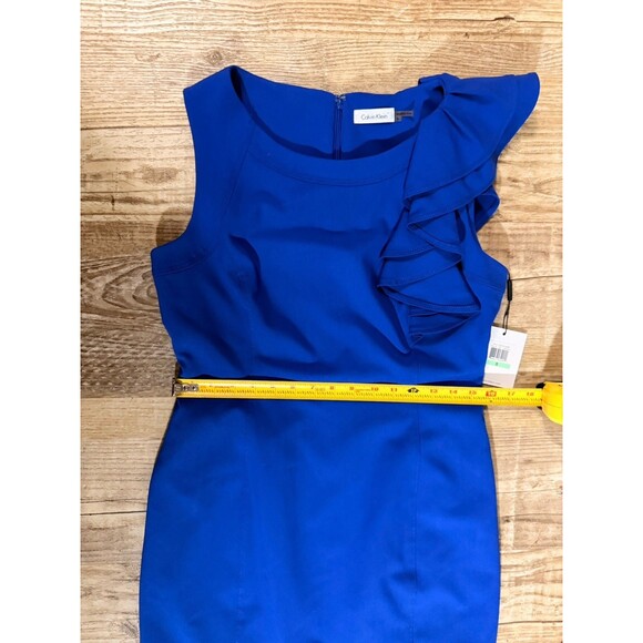 Calvin Klein Dress Royal Blue Sleeveless Lined Sheath Ruffle Accent Size 8 NWT - Picture 5 of 5